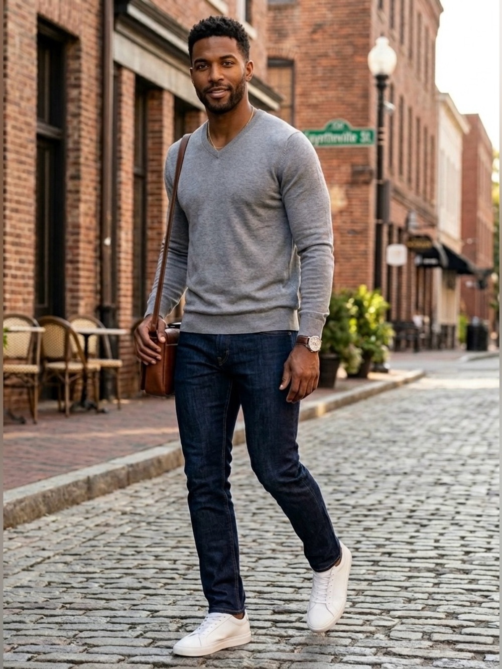 Alan Flusser Cotton/Cashmere Blend V-Neck Sweater Men’s Gray